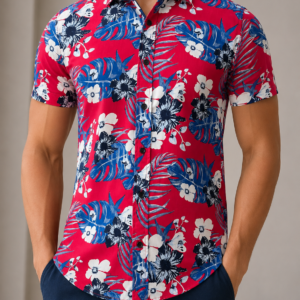 Camisa Slim Manga Corta Flores R