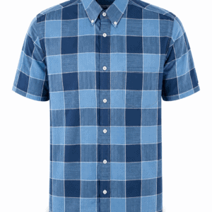 Camisa Hombre Manga Corta Amplia — Cuadros azulados