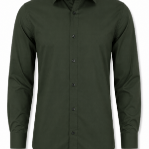 Camisa Hombre Manga Larga Lisa Militar — Corte Slim