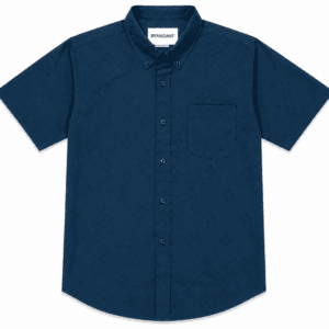 Camisa Hombre Manga Corta Amplia — Lisa con Textura Azul