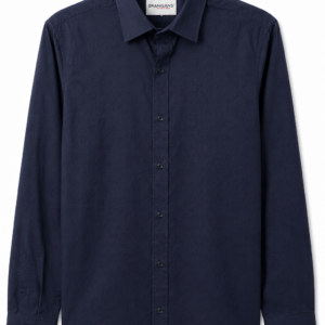 Camisa Hombre Manga Larga Lisa con textura Marino — Corte Slim