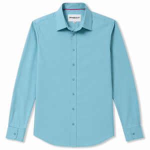 Camisa Hombre Manga Larga Lisa Turquesa — Corte Slim