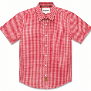 Camisa Hombre Manga Corta Slim — Cuadritos Rojos