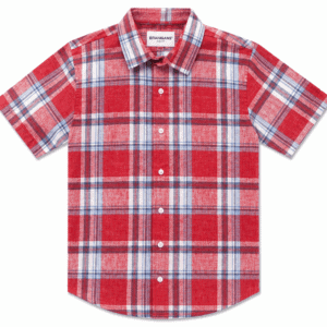 Camisa Hombre Manga Corta Slim — Cuadros Rojos