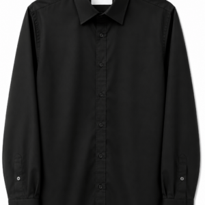 Camisa Hombre Manga Larga Lisa Negra — Corte Slim