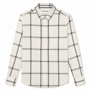 Camisa Hombre Manga Larga Amplia — Cuadros Crema- Regular