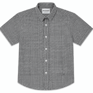 Camisa Hombre Manga Corta Slim — Cuadros Negros