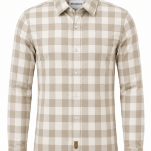 Camisa Hombre Manga Larga Cuadros - Beige - Corte Slim