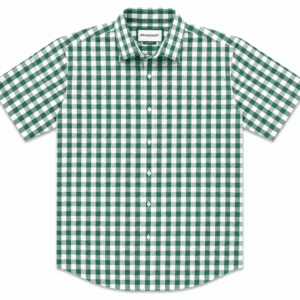 Camisa Hombre Manga Corta Slim — Cuadros Verdes
