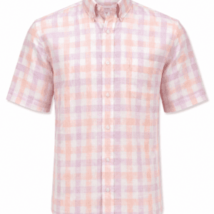 Camisa Hombre Manga Corta Amplia — Cuadros Rosas