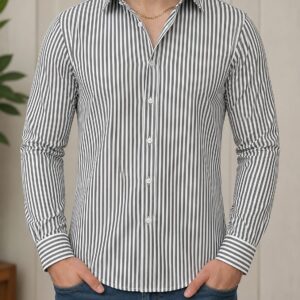 Camisa Slim Manga Larga Rayas Grises