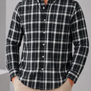 Camisa Amplia Manga Larga Cuadros Negros