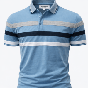 Playera Polo Hombre — Rayas Altas Azul Slim
